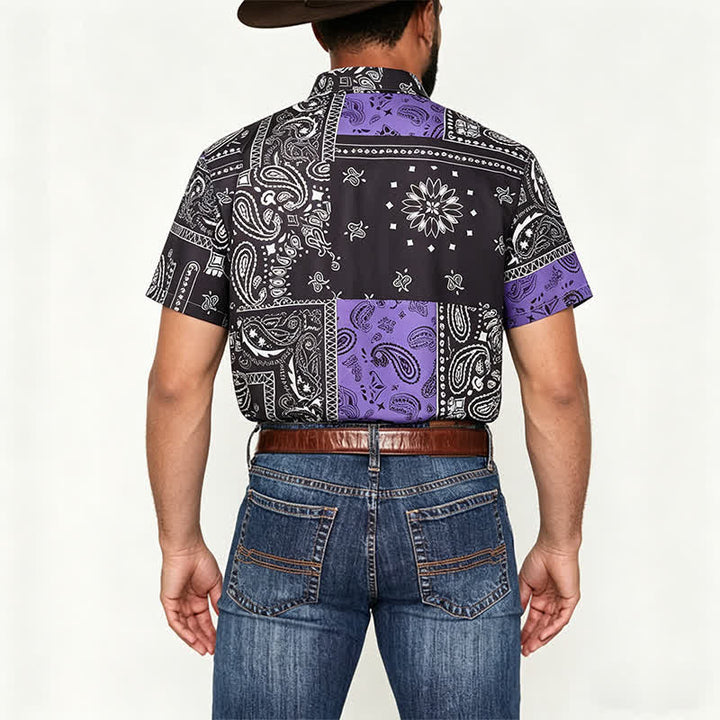 Herren-Streetwear-Hemd mit schwarzem und lila Paisley-Muster - image 2