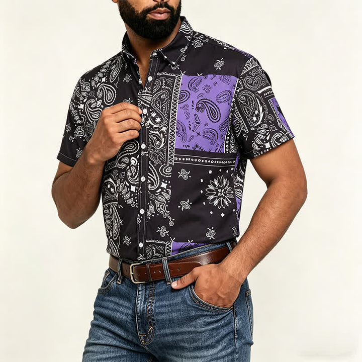 Herren-Streetwear-Hemd mit schwarzem und lila Paisley-Muster - image 3