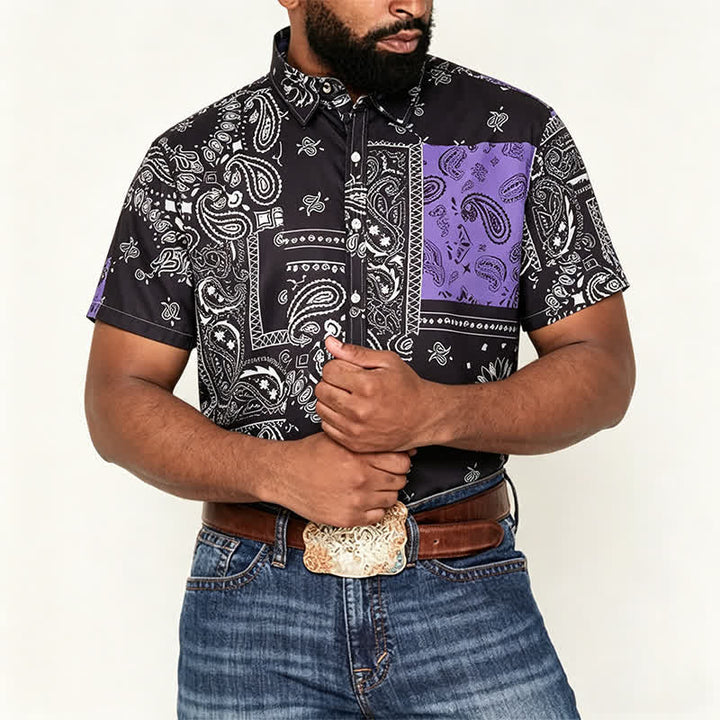 Herren-Streetwear-Hemd mit schwarzem und lila Paisley-Muster - image 1