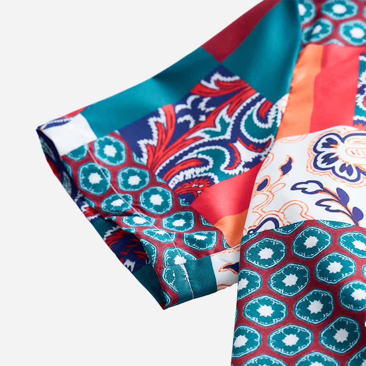 Herrenhemd im Boho-Stil mit Patchwork-Paisley-Muster, grün und orange - image 7
