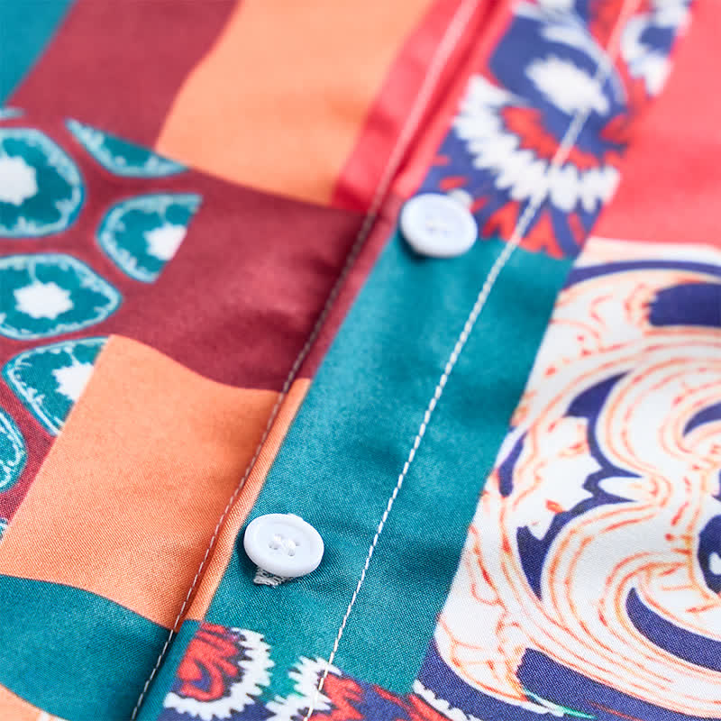 Herrenhemd im Boho-Stil mit Patchwork-Paisley-Muster, grün und orange - image 5