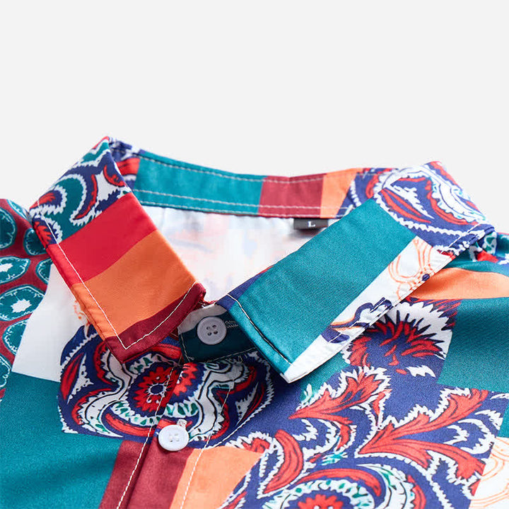 Herrenhemd im Boho-Stil mit Patchwork-Paisley-Muster, grün und orange - image 4