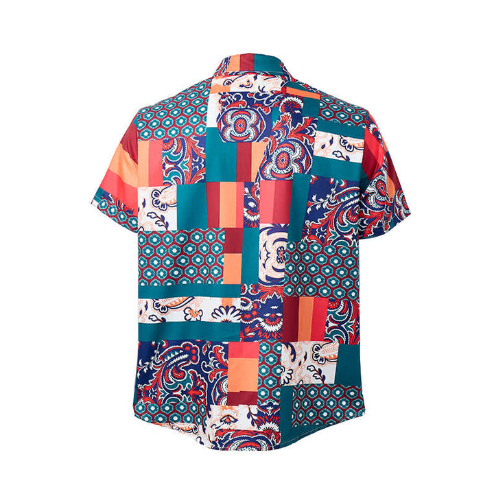 Herrenhemd im Boho-Stil mit Patchwork-Paisley-Muster, grün und orange - image 9