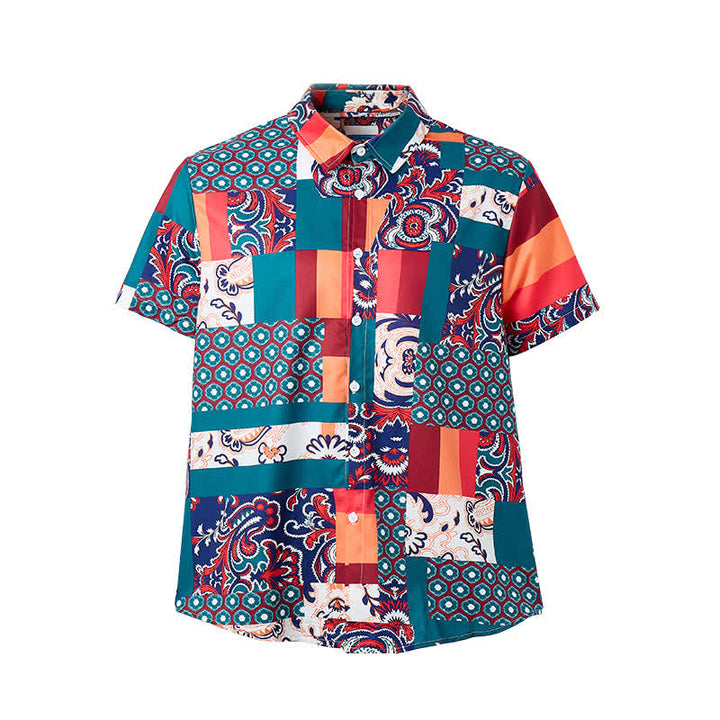 Herrenhemd im Boho-Stil mit Patchwork-Paisley-Muster, grün und orange - image 8