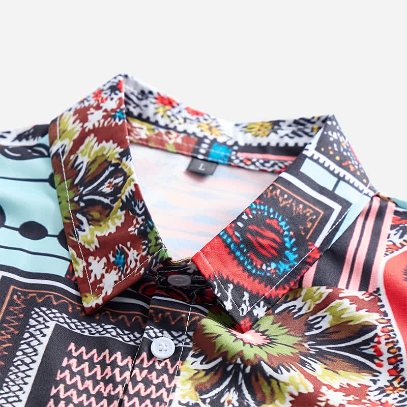 Herrenhemd im Retro-Ethno-Stil mit mehrfarbigem geometrischem Paisley-Blockdruck - image 7