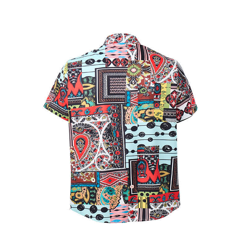 Herrenhemd im Retro-Ethno-Stil mit mehrfarbigem geometrischem Paisley-Blockdruck - image 9