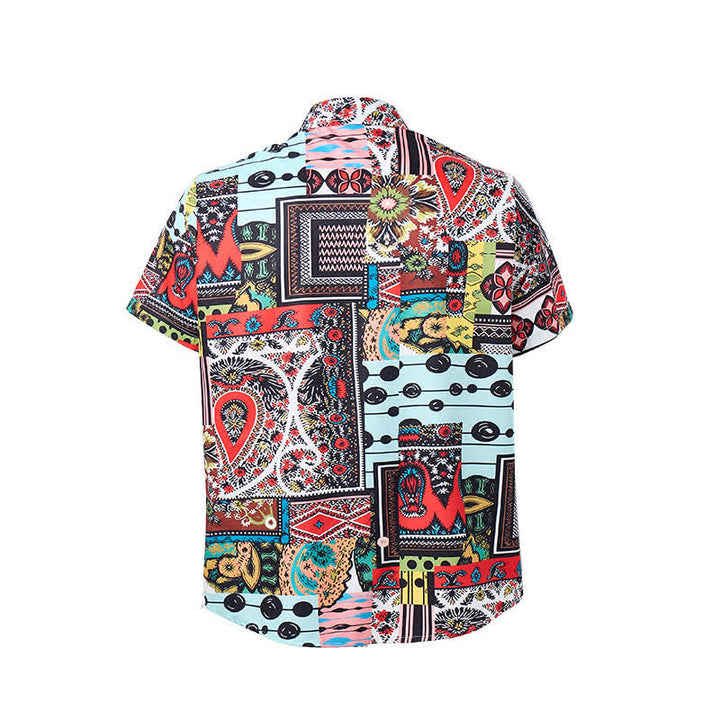 Herrenhemd im Retro-Ethno-Stil mit mehrfarbigem geometrischem Paisley-Blockdruck - image 9