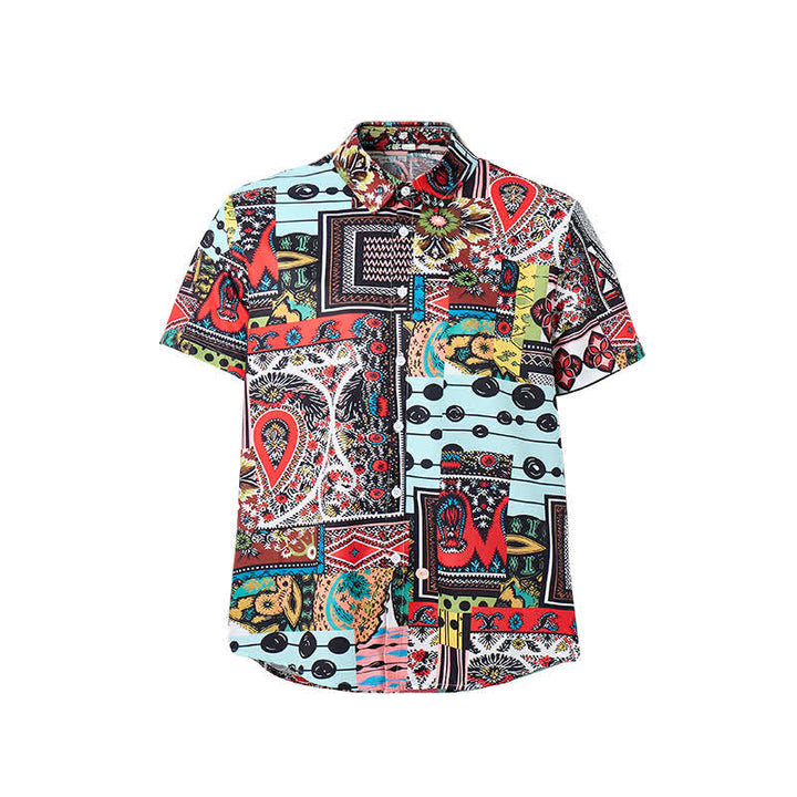 Herrenhemd im Retro-Ethno-Stil mit mehrfarbigem geometrischem Paisley-Blockdruck - image 8