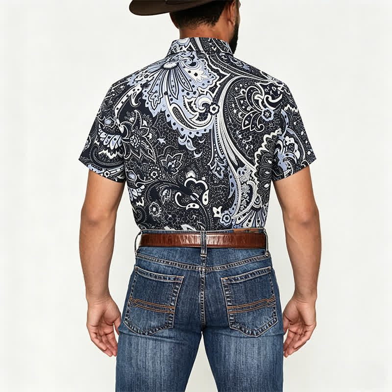 Herren-Freizeithemd mit grauem und weißem Paisley-Blumenmuster - image 2