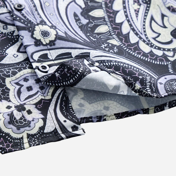 Herren-Freizeithemd mit grauem und weißem Paisley-Blumenmuster - image 6