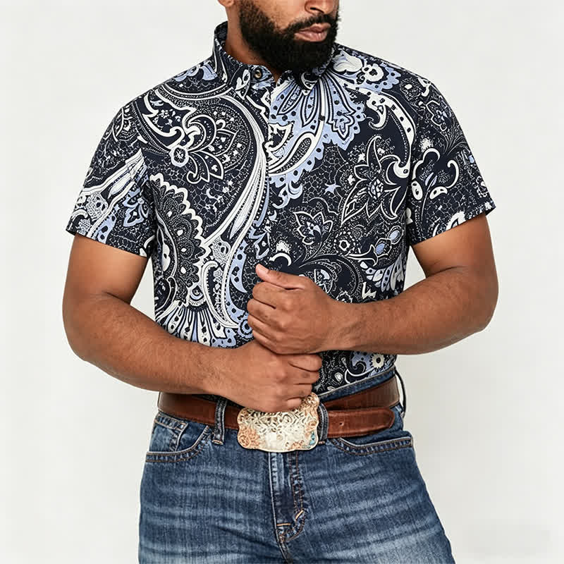 Herren-Freizeithemd mit grauem und weißem Paisley-Blumenmuster - image 1