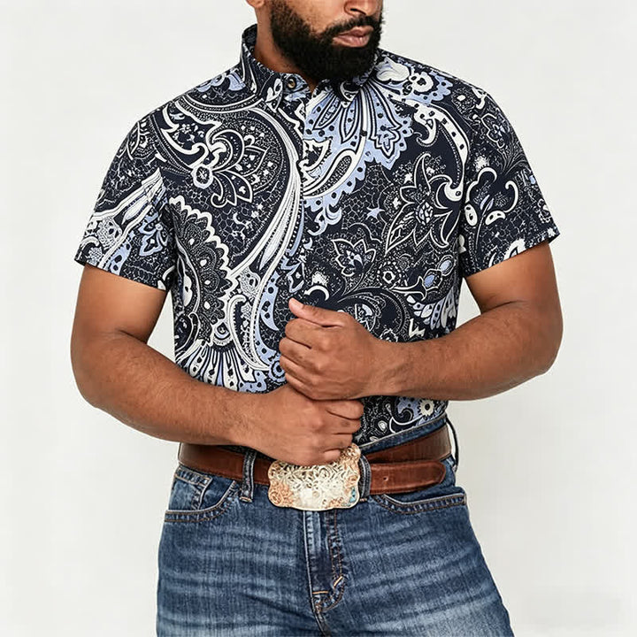 Herren-Freizeithemd mit grauem und weißem Paisley-Blumenmuster - image 1