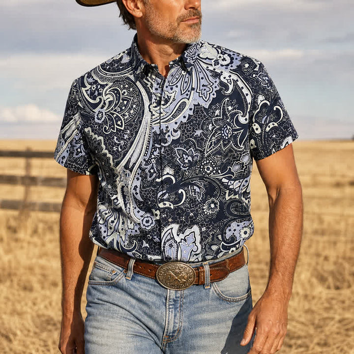 Herren-Freizeithemd mit grauem und weißem Paisley-Blumenmuster - Dunkelgrau - 2XL - image 0
