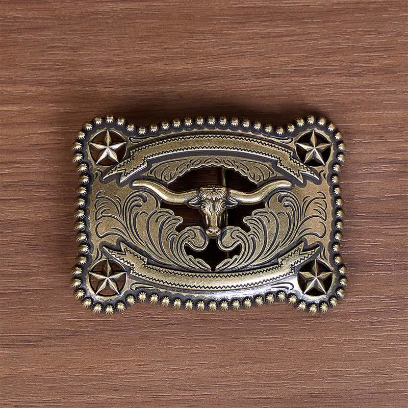 Herren-Ledergürtel mit Texas Longhorn-Stern, ausgehöhlter DIY-Schnalle - image 1