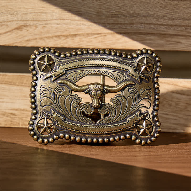 Herren-Ledergürtel mit Texas Longhorn-Stern, ausgehöhlter DIY-Schnalle - Bronze - Ohne Gürtel - Nicht im Lieferumfang enthalten: Gürtel - image 0