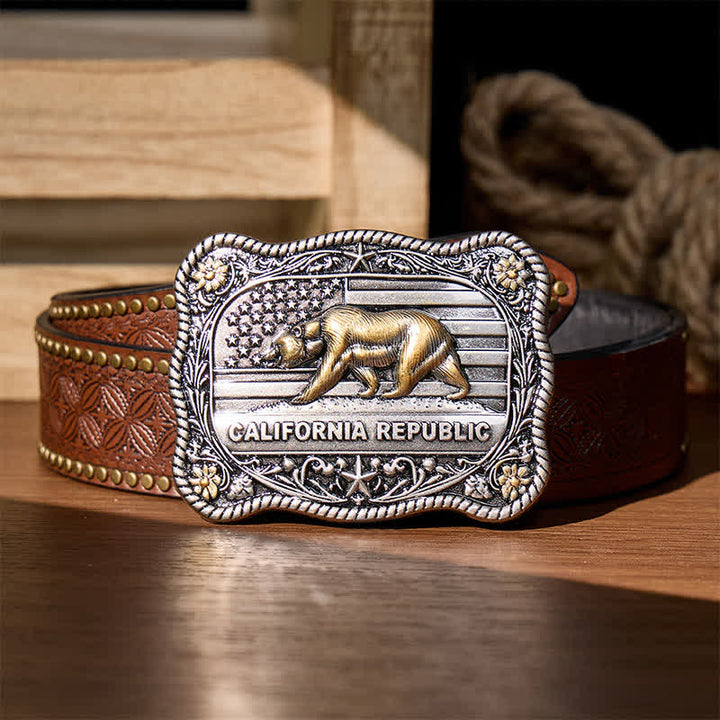 California Republic Bear Western DIY Schnalle Ledergürtel - Silber - Brauner Nietgürtel - 42 - image 4