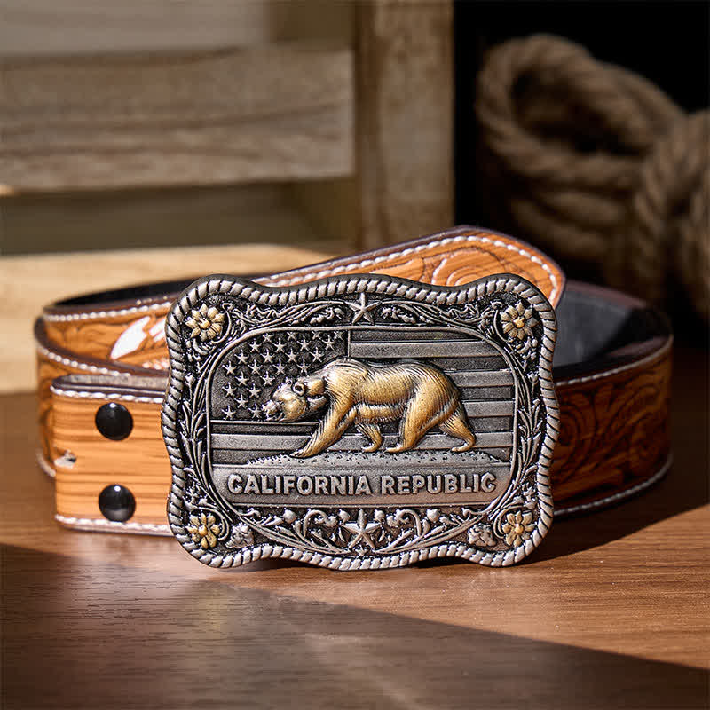 California Republic Bear Western DIY Schnalle Ledergürtel - Silber - Brauner Federgürtel - 40 - image 6