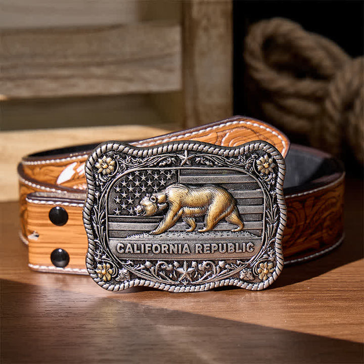 California Republic Bear Western DIY Schnalle Ledergürtel - Silber - Brauner Federgürtel - 40 - image 6