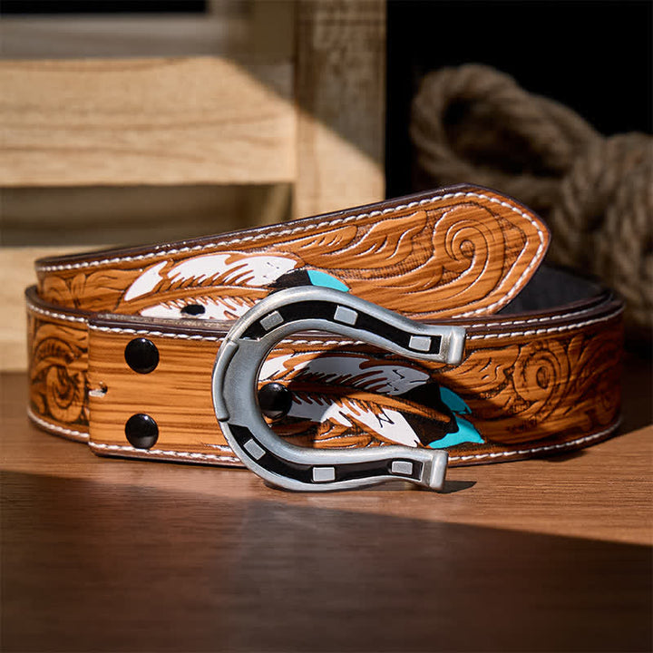 Western-Glücksgürtel aus Leder mit hufeisenförmiger Schnalle zum Selbermachen - Silber - Brauner Federgürtel - 40 - image 13