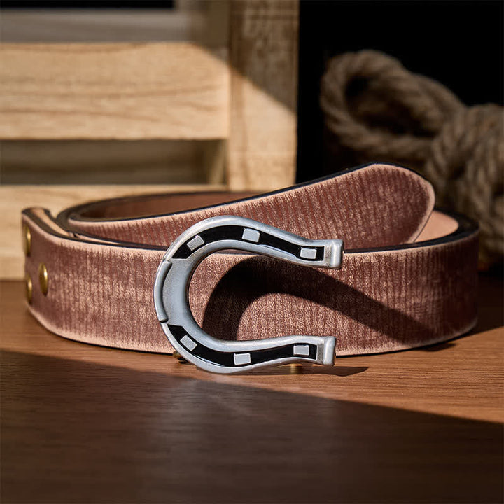 Western-Glücksgürtel aus Leder mit hufeisenförmiger Schnalle zum Selbermachen - Silber - Brauner, abgenutzter Gürtel - 42 - image 12