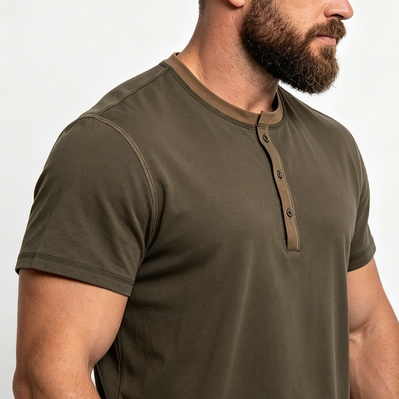 Herren-Poloshirt mit Rundhalsausschnitt und Kontrastnähten, Kurzarm - image 3