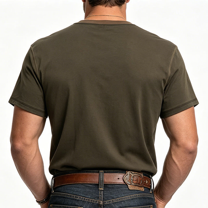 Herren-Poloshirt mit Rundhalsausschnitt und Kontrastnähten, Kurzarm - image 2