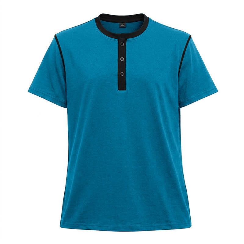 Herren-Poloshirt mit Rundhalsausschnitt und Kontrastnähten, Kurzarm - Blau - 3XL - image 25