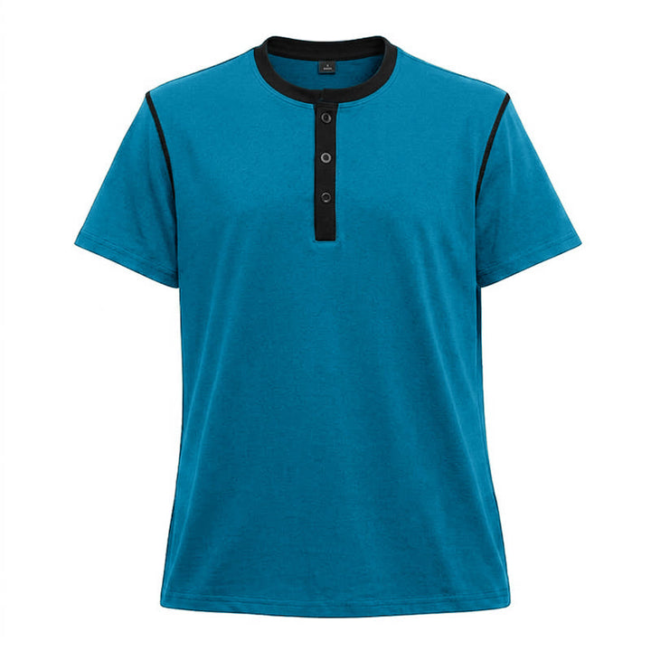 Herren-Poloshirt mit Rundhalsausschnitt und Kontrastnähten, Kurzarm - Blau - 3XL - image 25