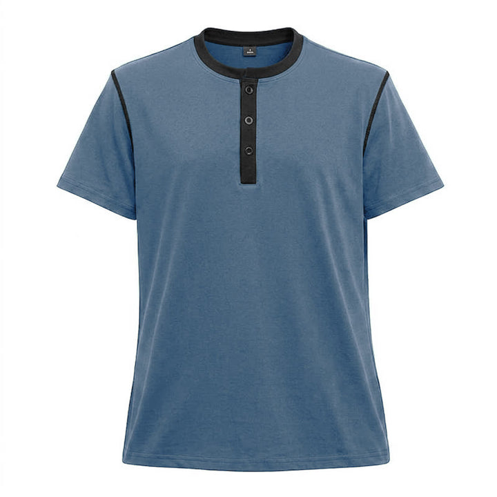 Herren-Poloshirt mit Rundhalsausschnitt und Kontrastnähten, Kurzarm - Denimblau - 3XL - image 29