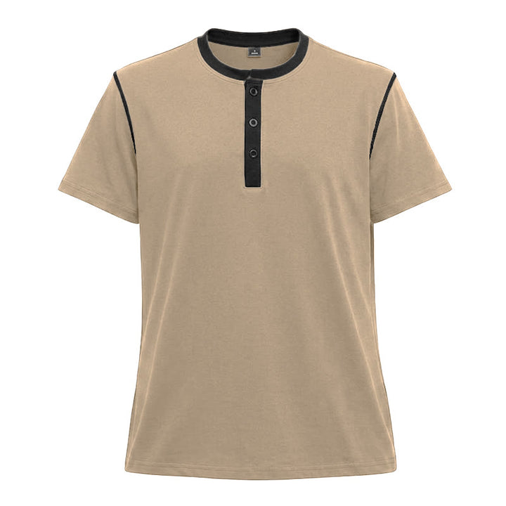 Herren-Poloshirt mit Rundhalsausschnitt und Kontrastnähten, Kurzarm - Khaki - 3XL - image 21