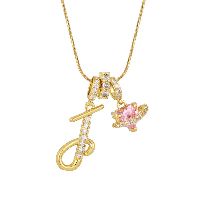 Trendige Halskette mit rosa Herzanhänger im Dopamin-Stil - J - Golden - image 12