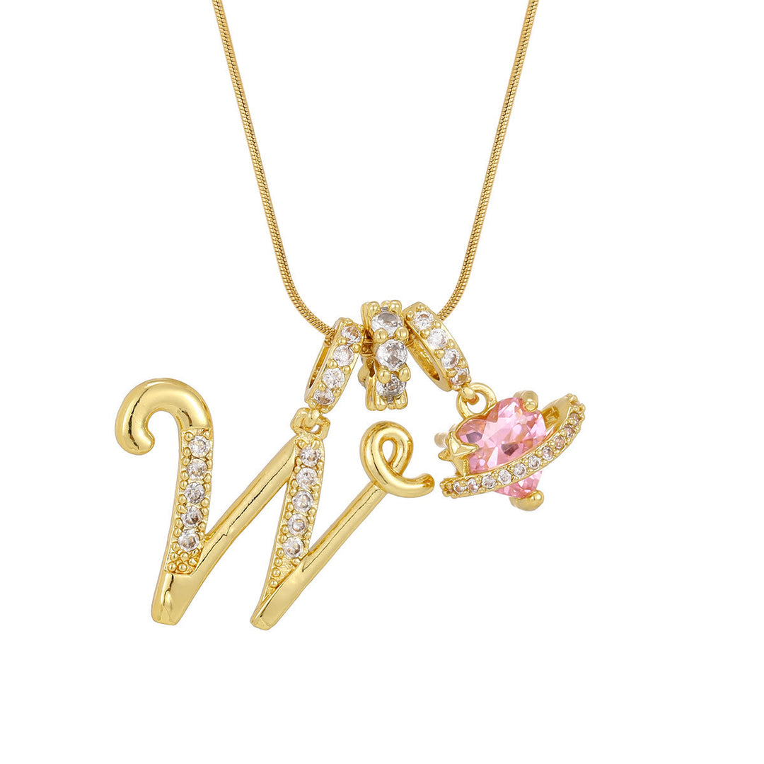 Trendige Halskette mit rosa Herzanhänger im Dopamin-Stil - W - Golden - image 24