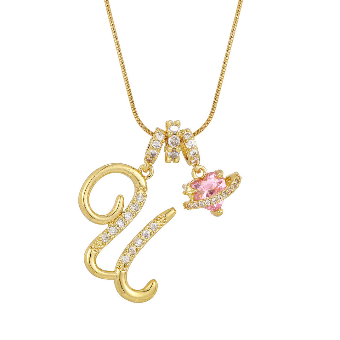 Trendige Halskette mit rosa Herzanhänger im Dopamin-Stil - U - Golden - image 22