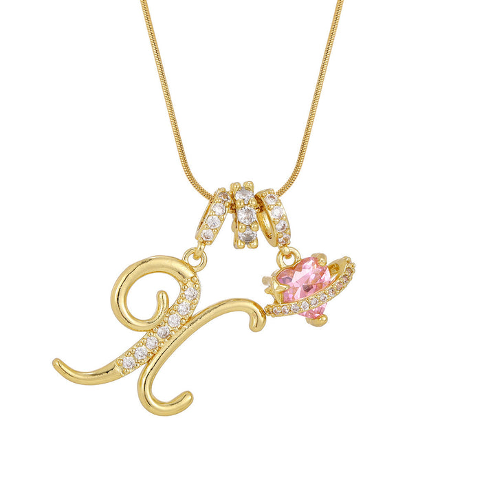 Trendige Halskette mit rosa Herzanhänger im Dopamin-Stil - X - Golden - image 25