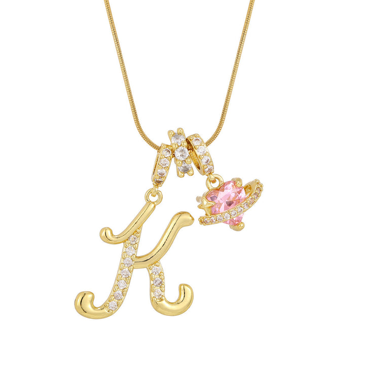 Trendige Halskette mit rosa Herzanhänger im Dopamin-Stil - K - Golden - image 0