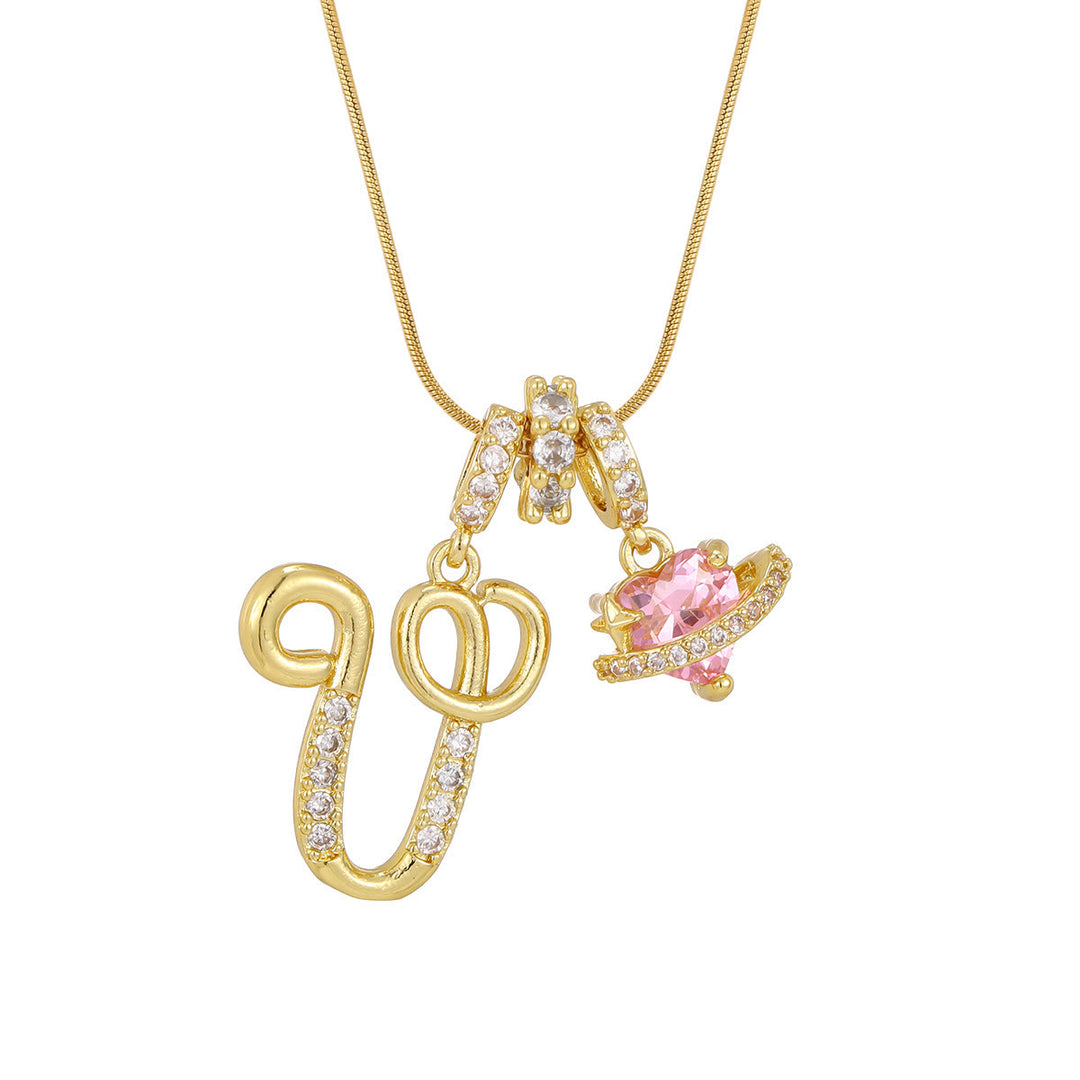 Trendige Halskette mit rosa Herzanhänger im Dopamin-Stil - V - Golden - image 23