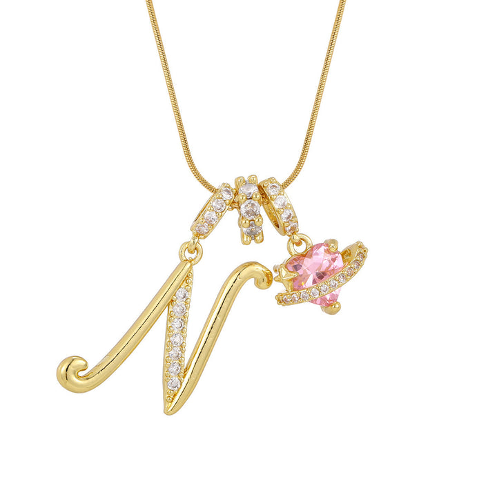 Trendige Halskette mit rosa Herzanhänger im Dopamin-Stil - N - Golden - image 15