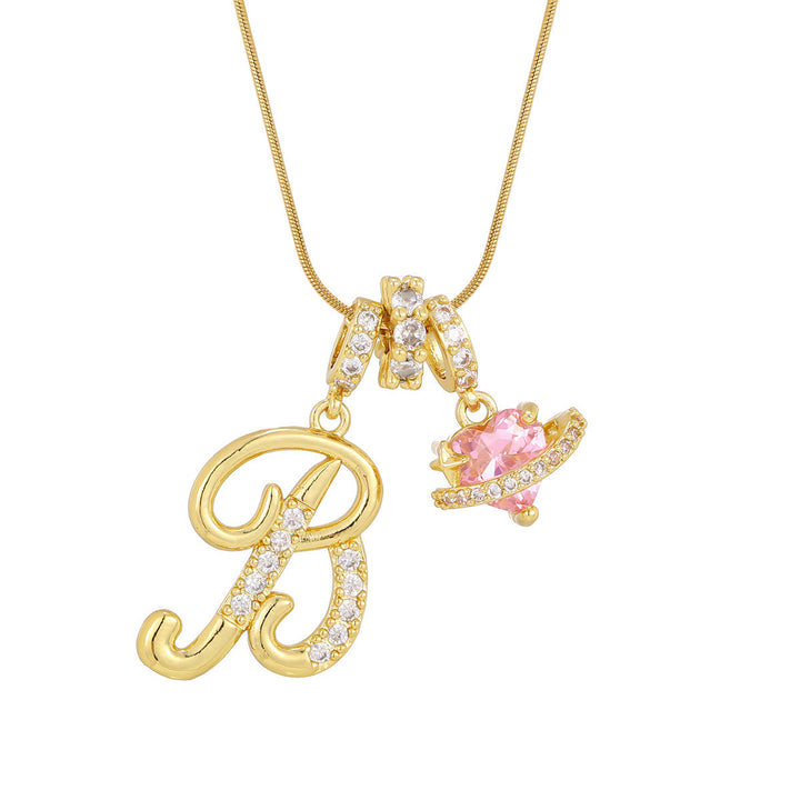 Trendige Halskette mit rosa Herzanhänger im Dopamin-Stil - B - Golden - image 4