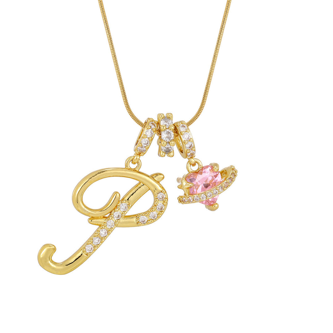 Trendige Halskette mit rosa Herzanhänger im Dopamin-Stil - P - Golden - image 17