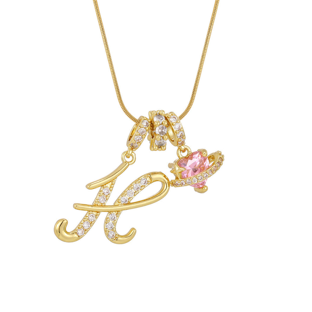 Trendige Halskette mit rosa Herzanhänger im Dopamin-Stil - H - Golden - image 10