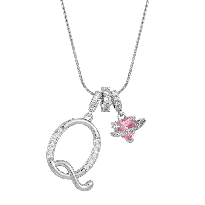 Trendige Halskette mit rosa Herzanhänger im Dopamin-Stil - Q - Silber - image 44