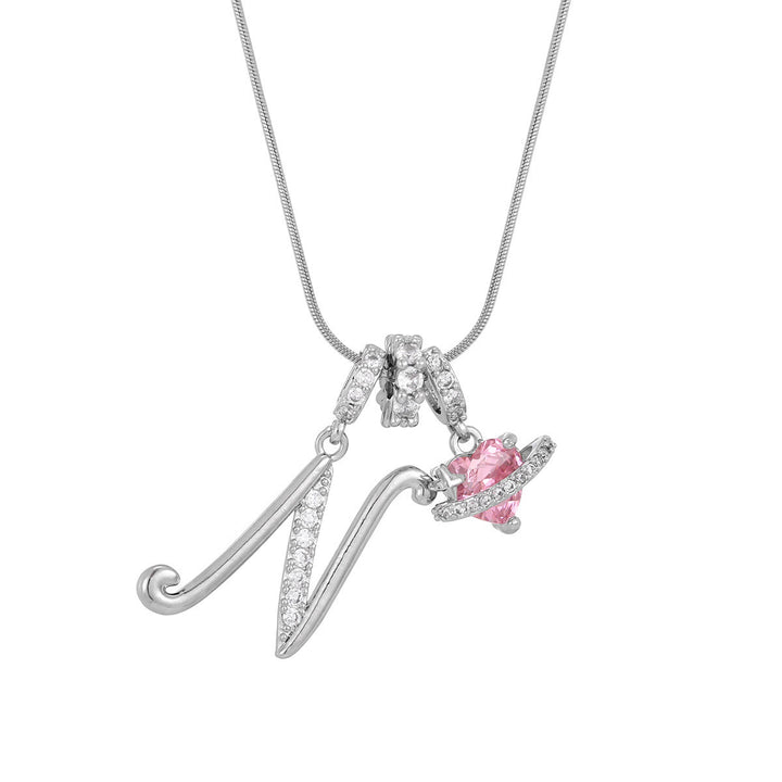 Trendige Halskette mit rosa Herzanhänger im Dopamin-Stil - N - Silber - image 41