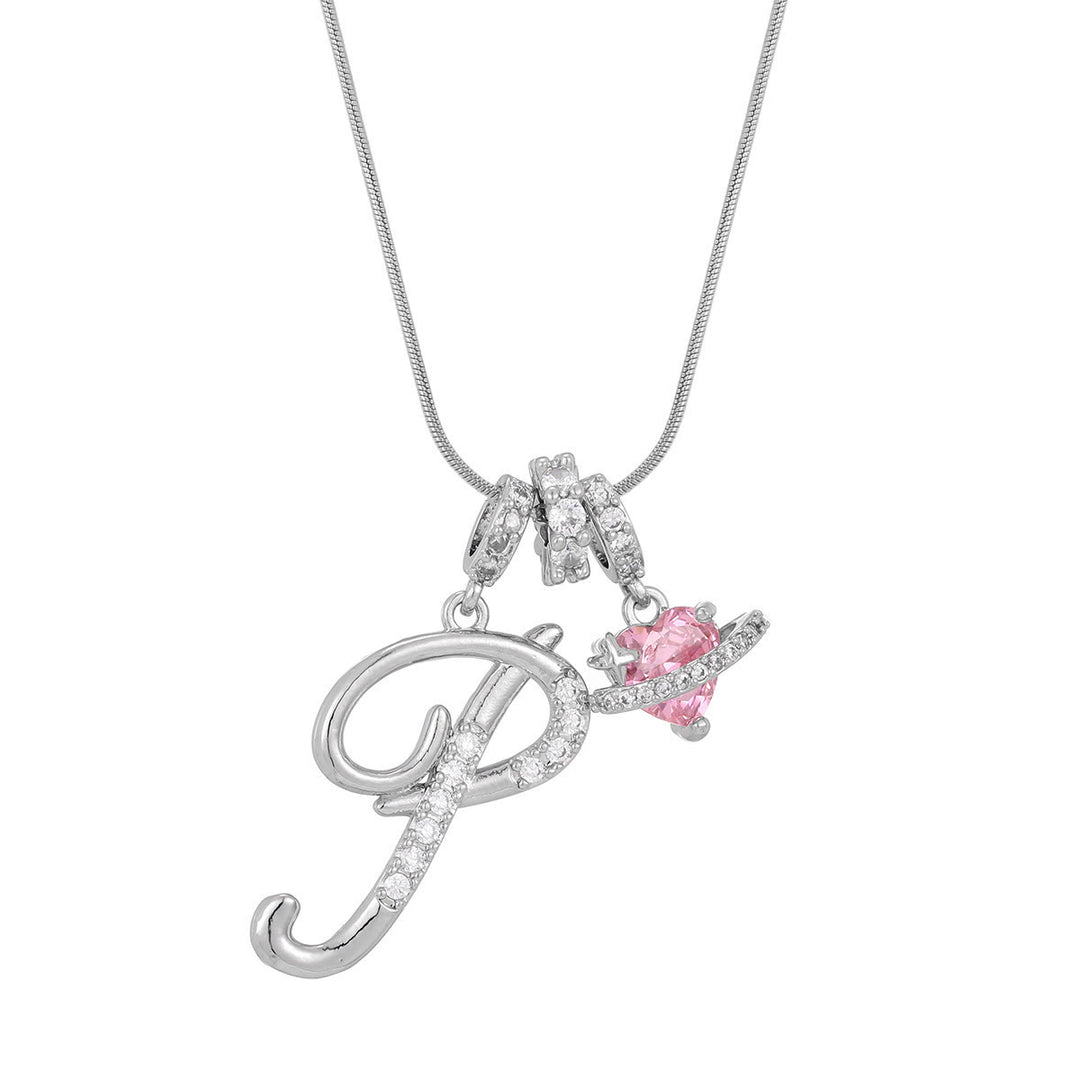 Trendige Halskette mit rosa Herzanhänger im Dopamin-Stil - P - Silber - image 43
