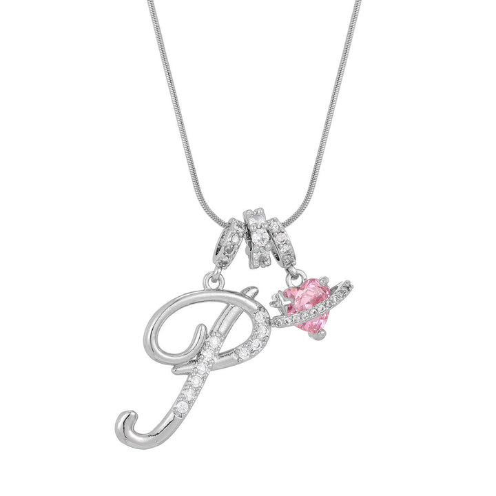 Trendige Halskette mit rosa Herzanhänger im Dopamin-Stil - P - Silber - image 43