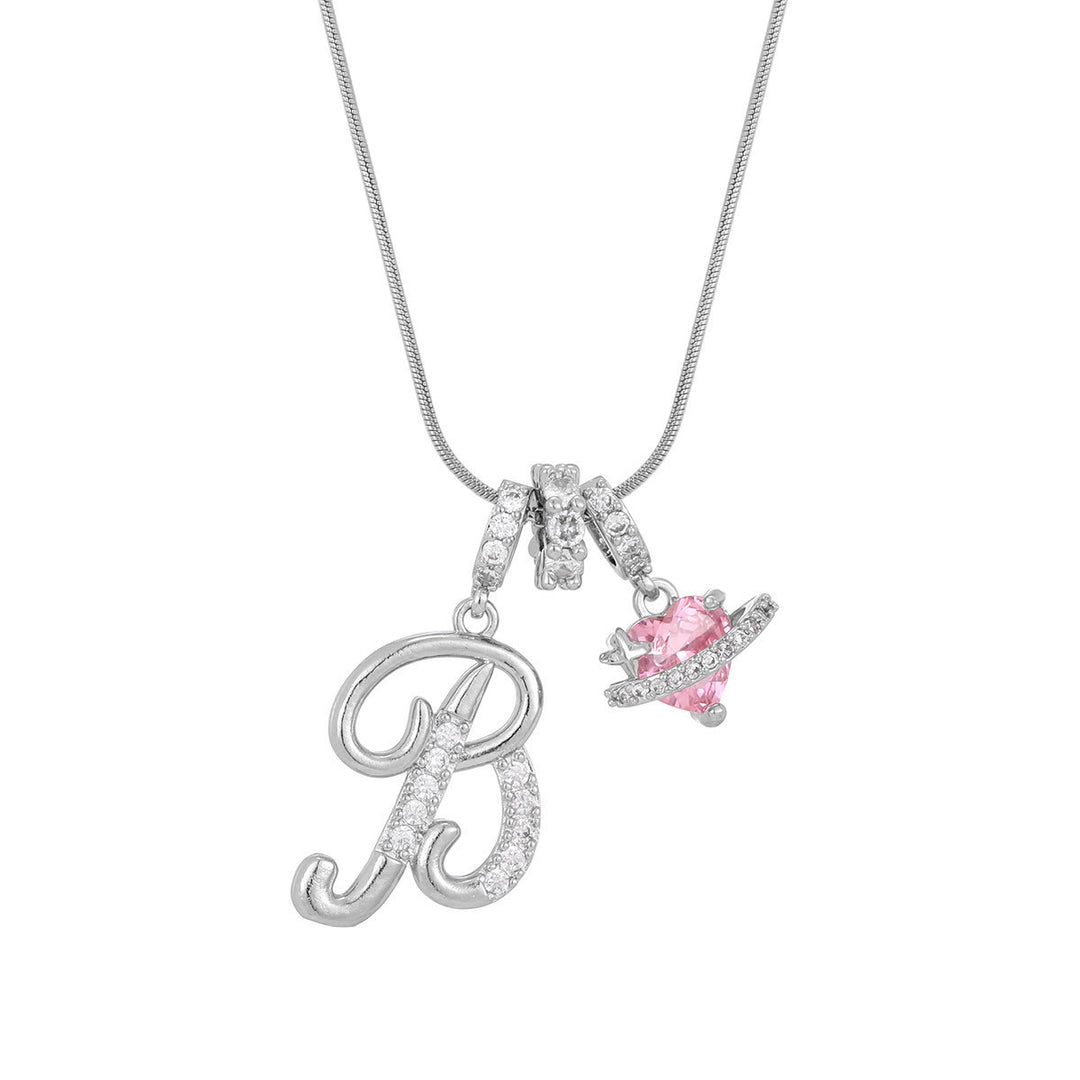 Trendige Halskette mit rosa Herzanhänger im Dopamin-Stil - B - Silber - image 30