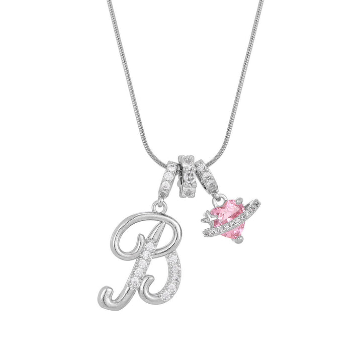 Trendige Halskette mit rosa Herzanhänger im Dopamin-Stil - B - Silber - image 30
