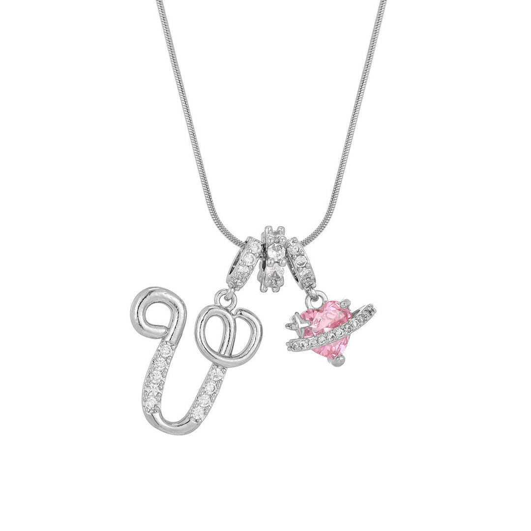 Trendige Halskette mit rosa Herzanhänger im Dopamin-Stil - V - Silber - image 49