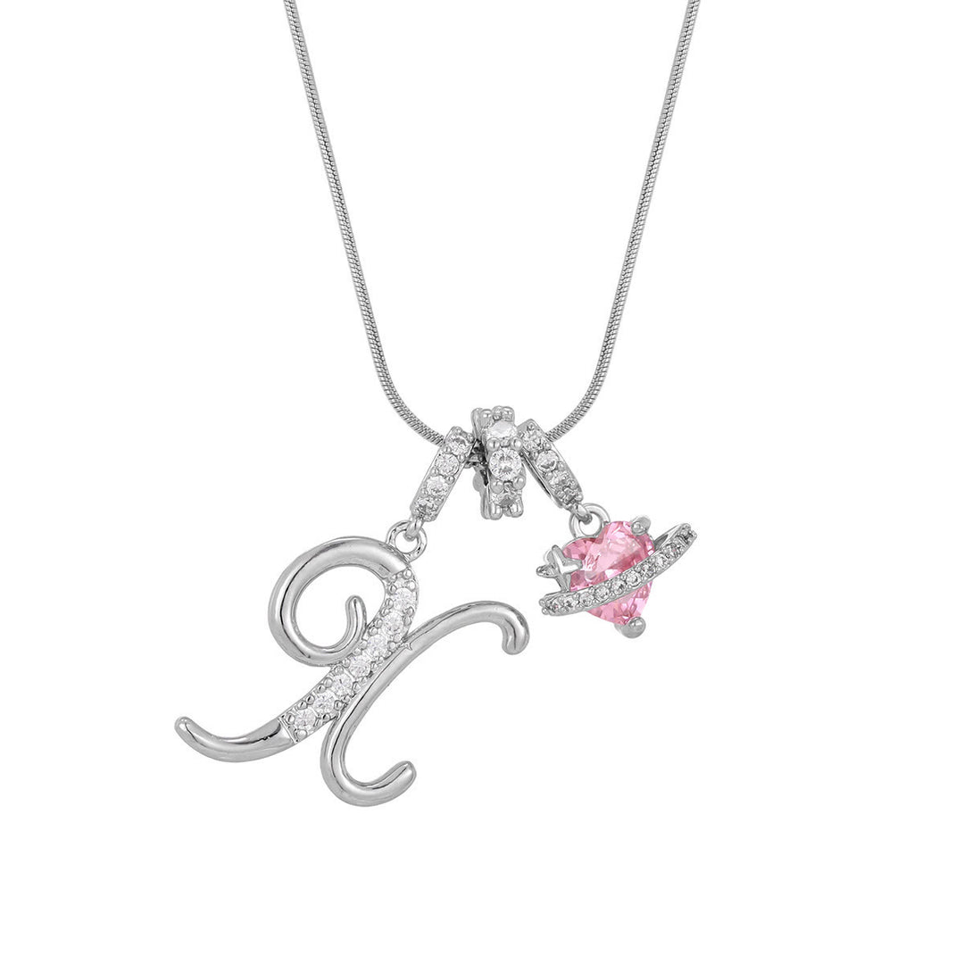 Trendige Halskette mit rosa Herzanhänger im Dopamin-Stil - X - Silber - image 51