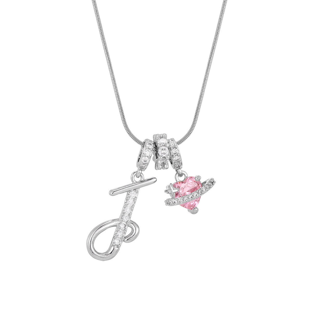 Trendige Halskette mit rosa Herzanhänger im Dopamin-Stil - J - Silber - image 38