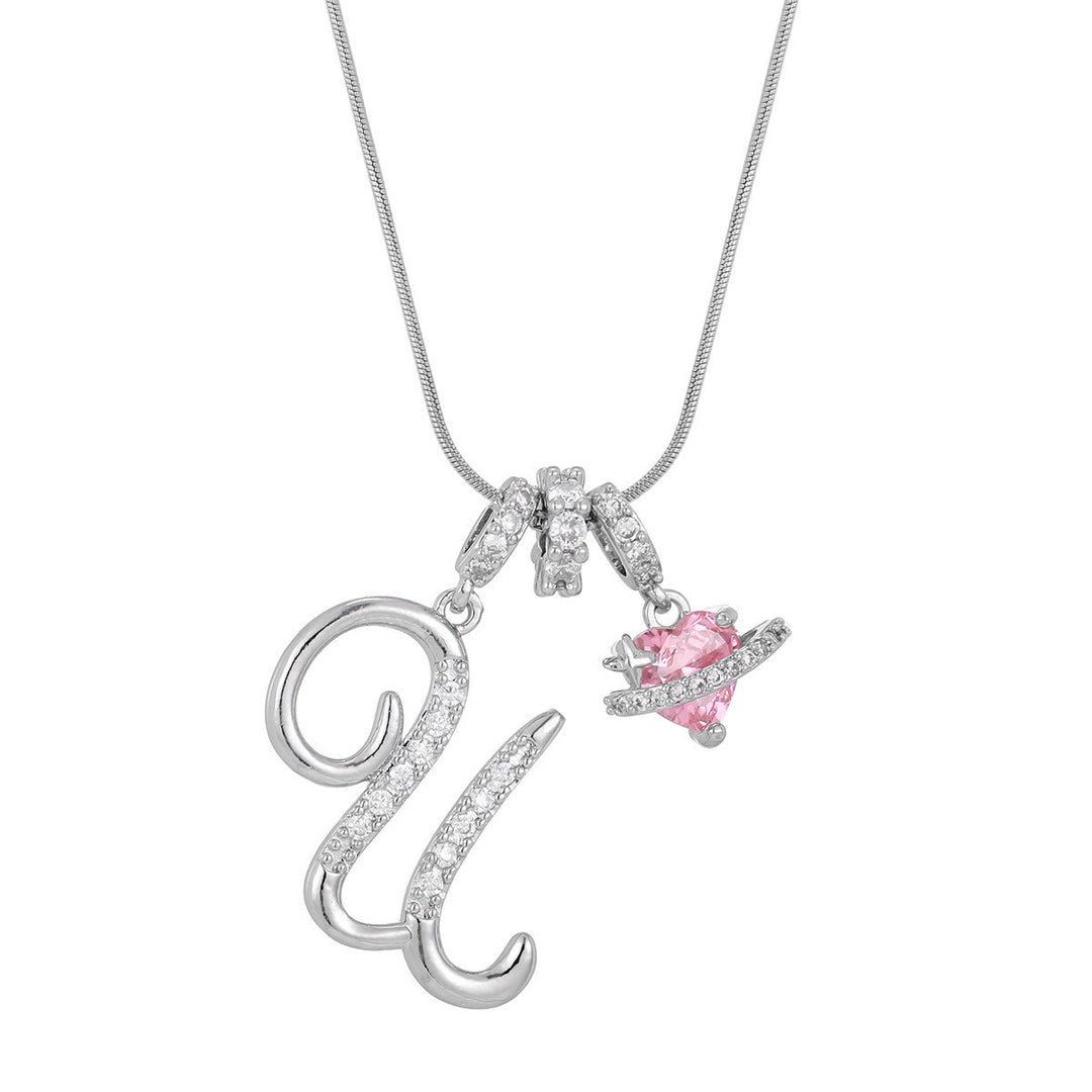 Trendige Halskette mit rosa Herzanhänger im Dopamin-Stil - U - Silber - image 48